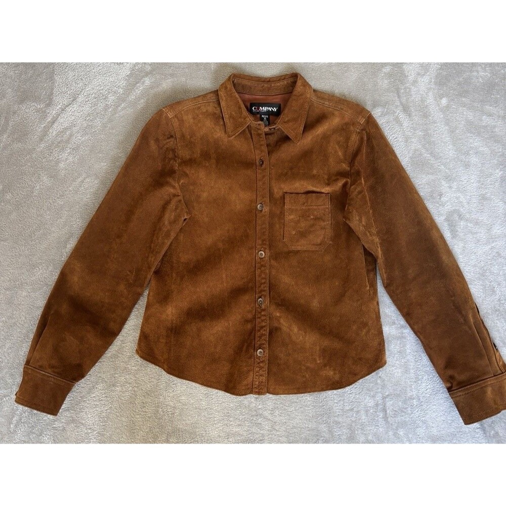 Ellen Tracy Leather Shirt Jacket Petite 10 Brown Western Boho Rustic Layer
